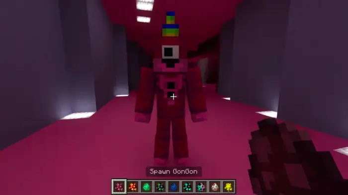 ALT Pink cyclops creature in a daycare hallway