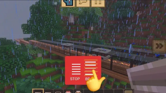 Minecart track in forest with rain and controls