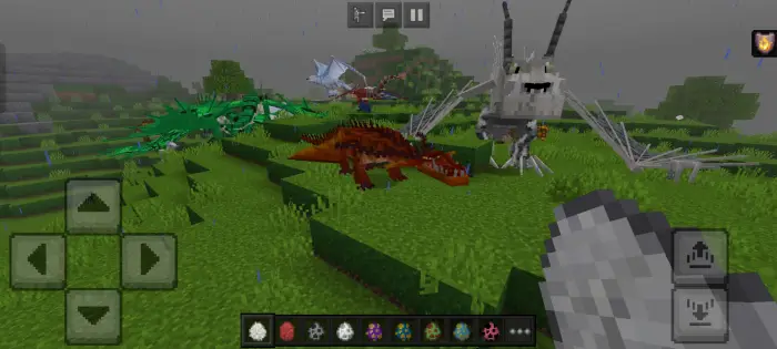 Rideable dragons on grassy hills in-game