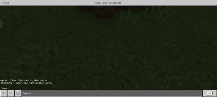 Chat command menu open on grassy terrain