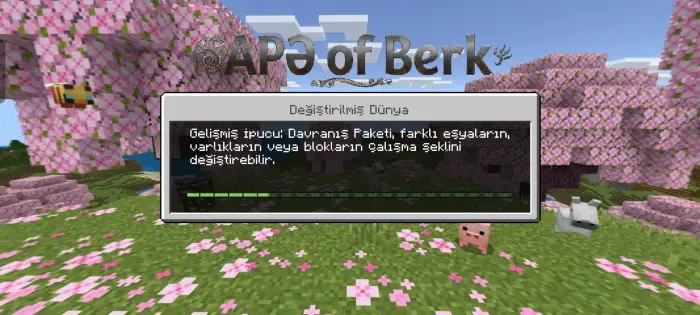 Dragon-riding mod loading screen, pink trees