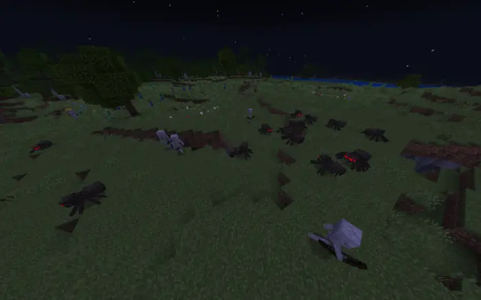 Many hostile mobs spawn on grassy terrain at night