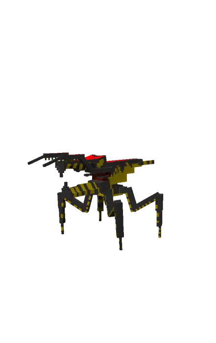 Blocky warrior arachnid mob with yellow stripes