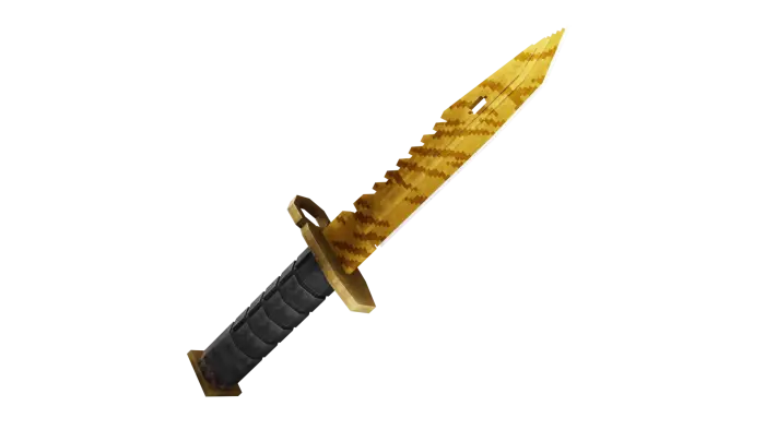 Golden combat knife with black handle