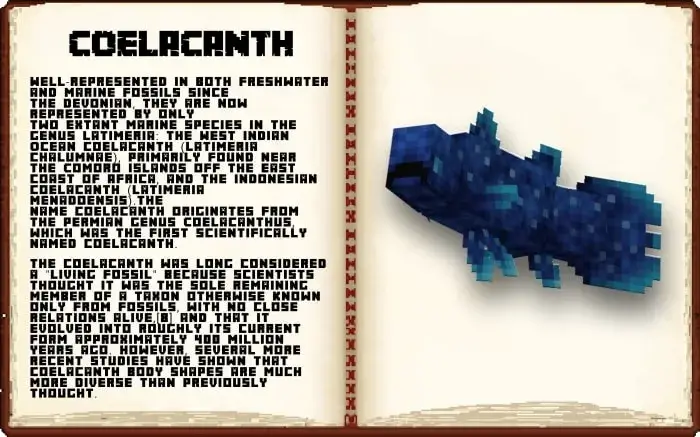 Pixelated blue coelacanth fish in open book