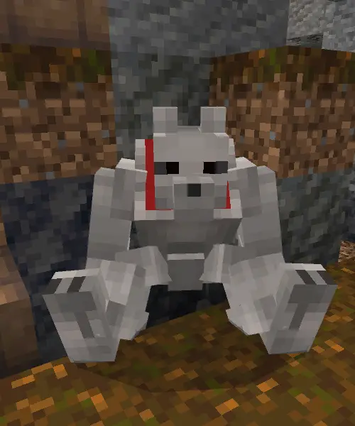 Blocky white companion creature sitting