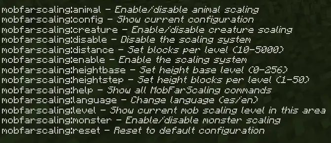 ALT Mob scaling commands list on screen