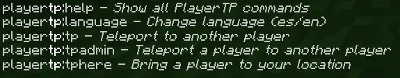 List of teleportation commands in chat.