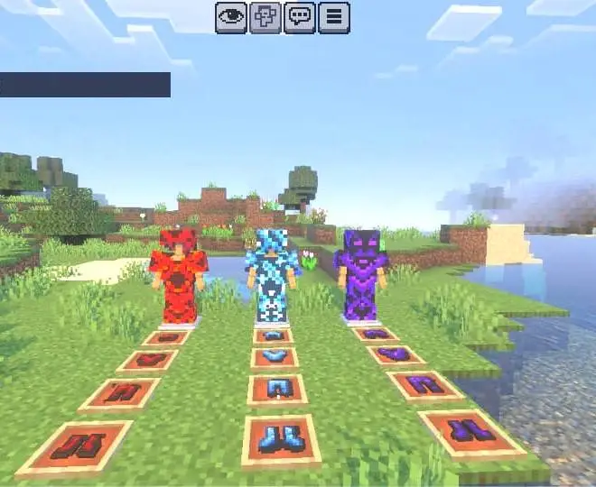 Three colorful armored figures with matching gear