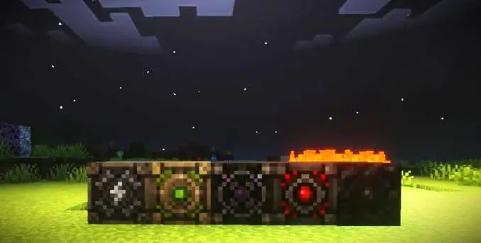 Elemental power blocks glowing at night
