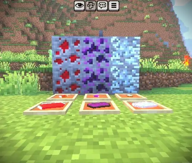 Three elemental ore blocks with unique items.