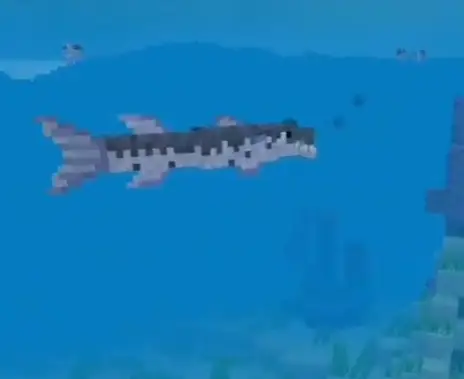 Pixelated barracuda swimming underwater