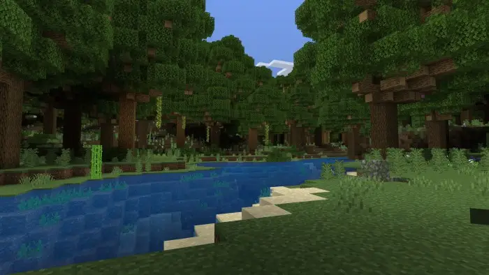 Dense forest biome with river and lush trees