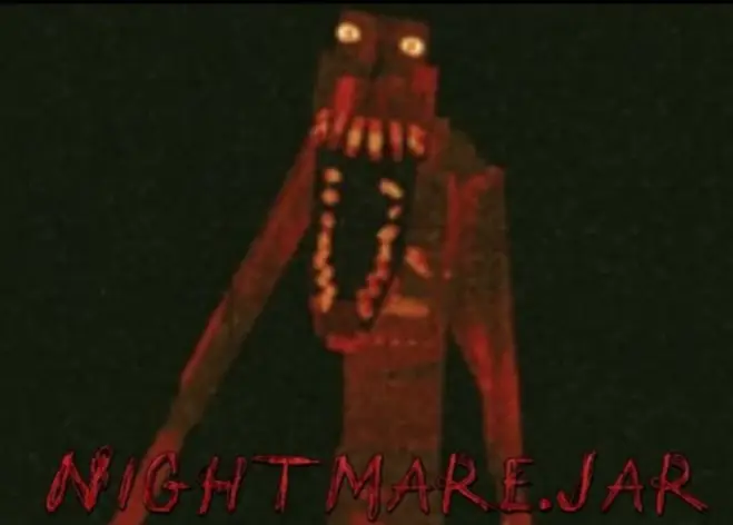 Tall, red creature with glowing eyes and fangs.