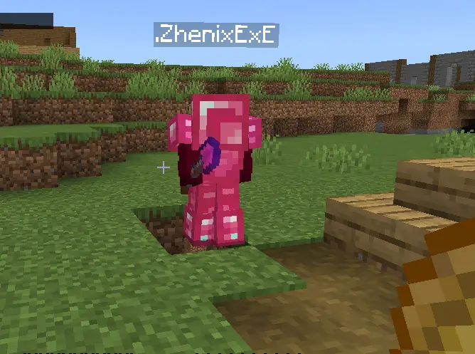 Player in pink Russian-style armor digging