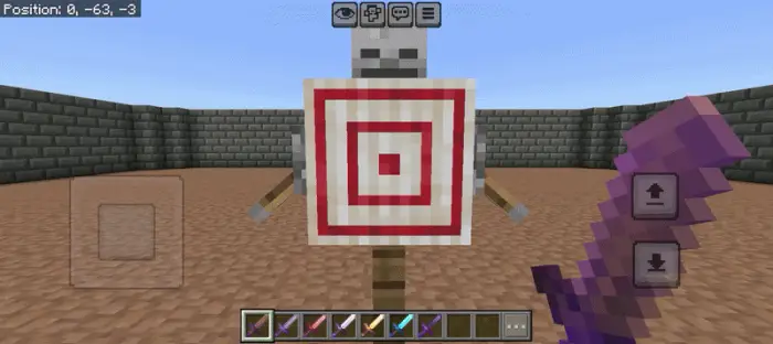 Minimalist tools and target dummy in arena