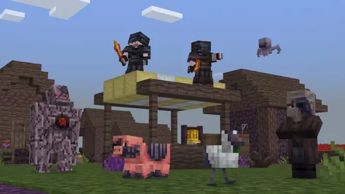 Infected mobs and survivors in a village