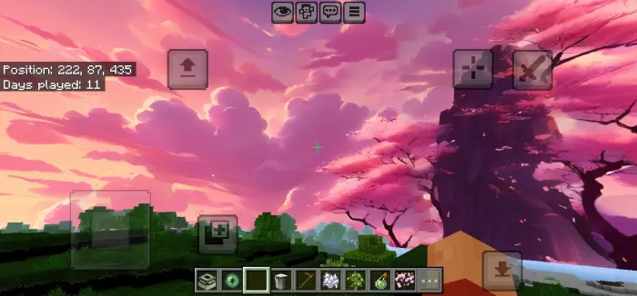 Vivid sunset sky with pink clouds and trees