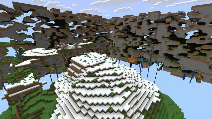 Blocky floating mountains with snowy peaks