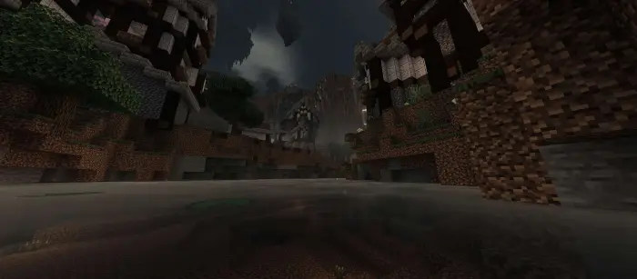 Dark village with enhanced night lighting