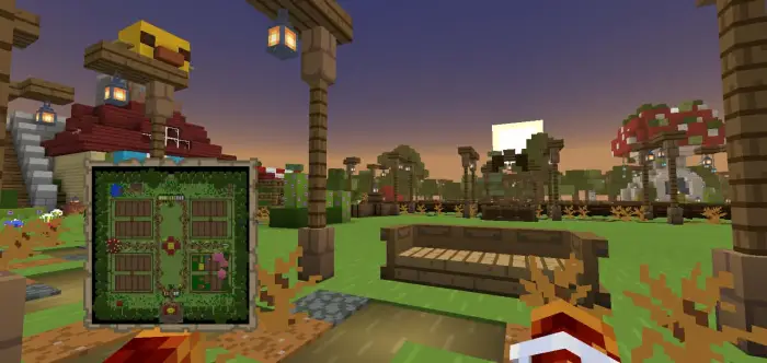 Farming area with benches and event map