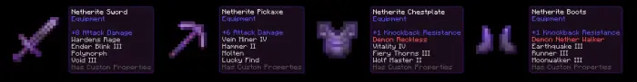 Netherite gear with custom enchantments