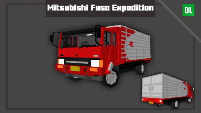 Blocky red Mitsubishi Fuso expedition truck