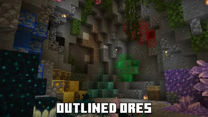 Outlined ore blocks in a cave setting