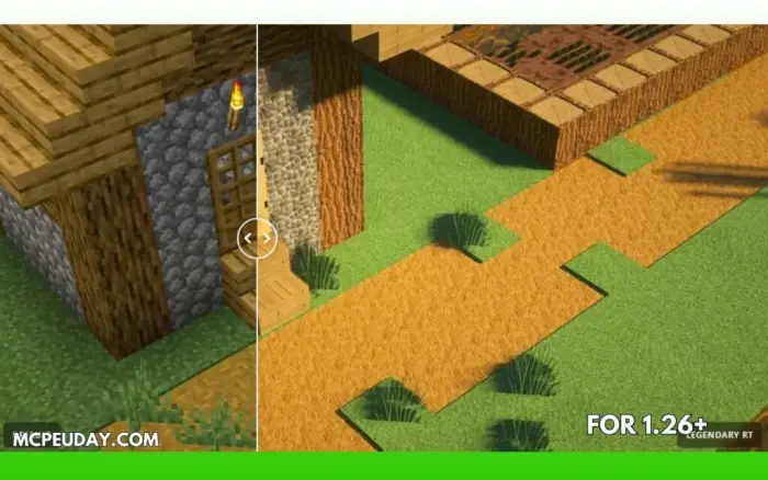 Split-screen showing default vs. realistic textures