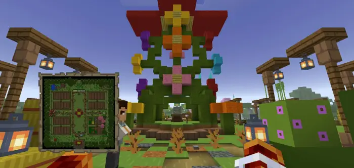 Colorful giant flower structure in game map