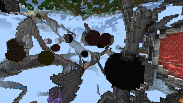 Floating ore geodes and budding clusters