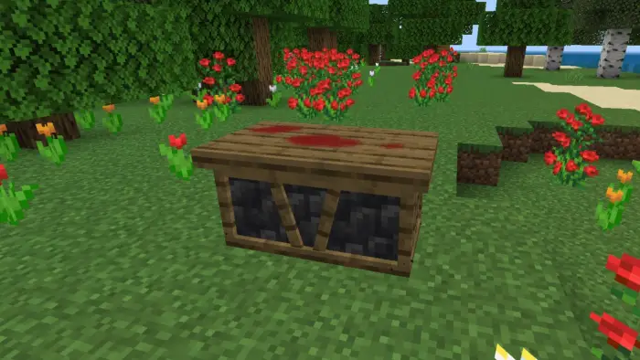 Wooden table with a red stain outdoors