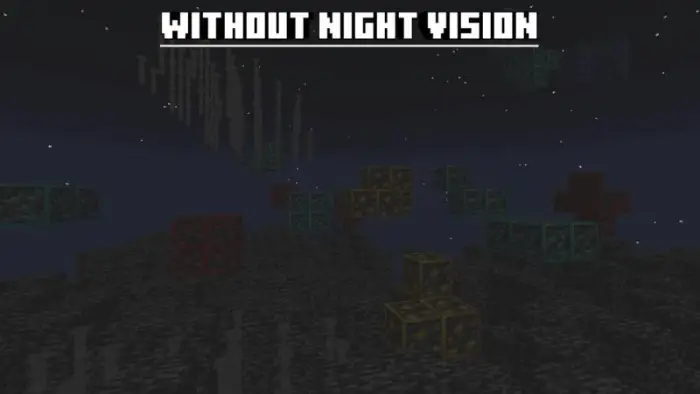 Dim underground scene with glowing ore blocks.