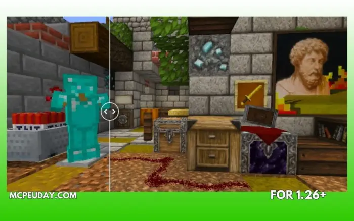 Medieval-style blocks and character comparison