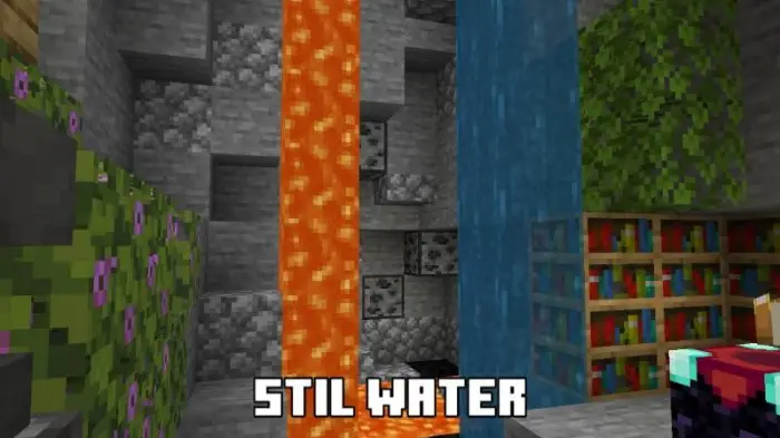 Lava and water streams in a blocky cave