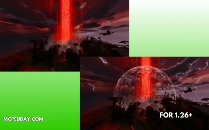 Red orbital laser striking the landscape