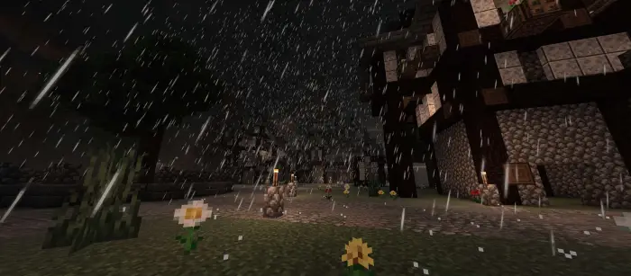 Rainy night scene with enhanced lighting effects