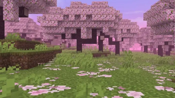 Pixelated cherry blossom forest with shaders