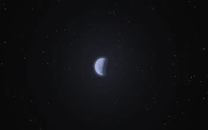 Half moon and stars in a dark night sky