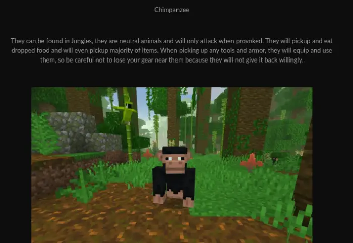 Blocky chimpanzee in a lush jungle biome