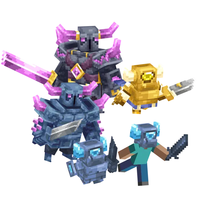 Pixel warriors and armored characters group
