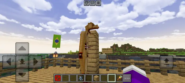 Possessed bread mob stands on wooden deck
