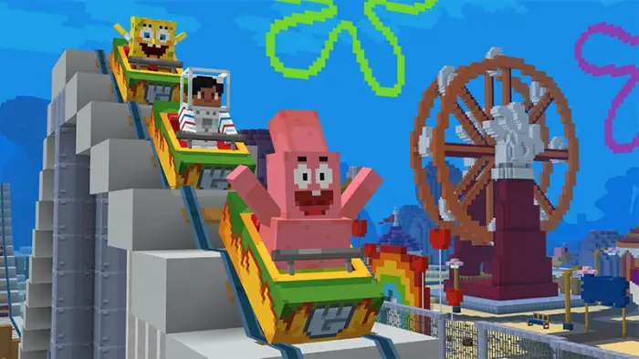 SpongeBob characters on a roller coaster ride