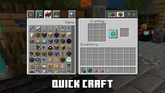 Game inventory and crafting interface shown