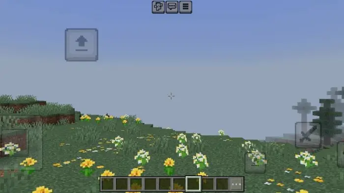 Minimal crosshair over grassy flower field.