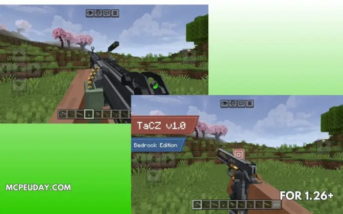 ALT text Player aiming 3D guns with HUD display