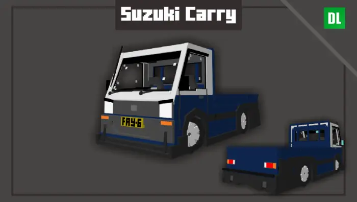 Boxy blue Suzuki Carry truck, front and rear views