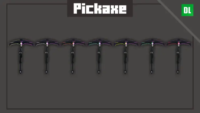 Futuristic neon pickaxe designs in a row