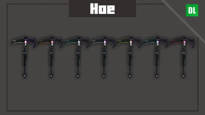 Futuristic hoes with glowing details displayed.