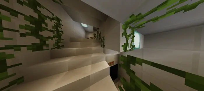 Abandoned hospital staircase with vines